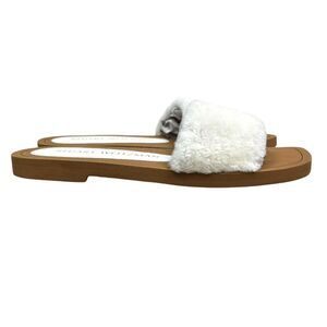 Stuart Weitzman Womens Slide Sandals Cammy Shearling Strap‎ Natural Cream Sz 9B